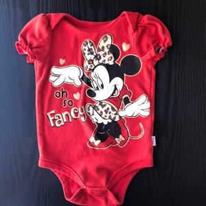 Red Disney Minnie Mouse onesie shirt sleeve